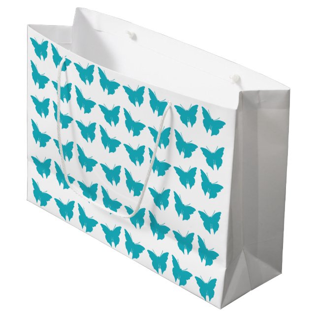 Grand Sac Cadeau Papillons turquoise gras (Devant Angle)