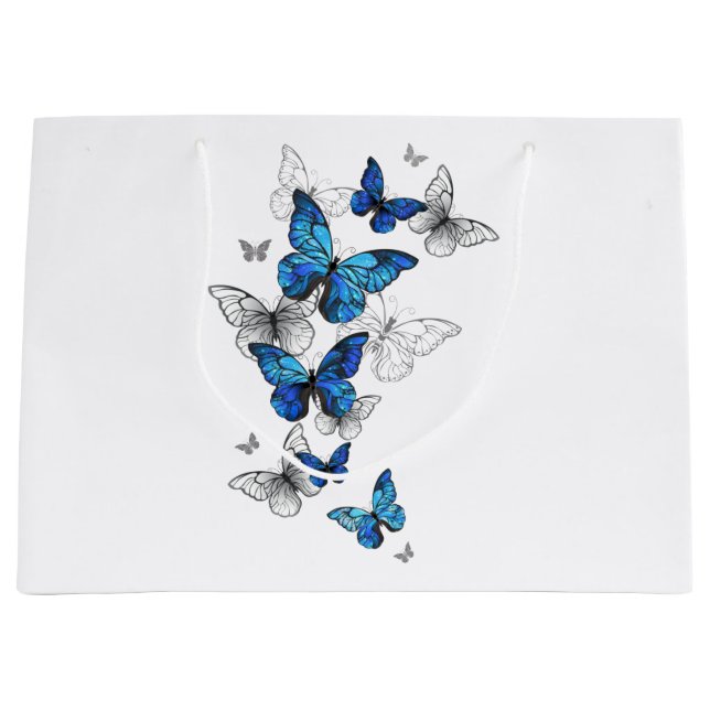 Grand Sac Cadeau Papillons volants bleus Morpho (Devant)