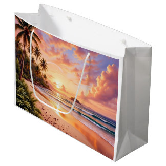 Grand Sac Cadeau Paradis de l'île tropicale & Arc-en-ciel vibrant d