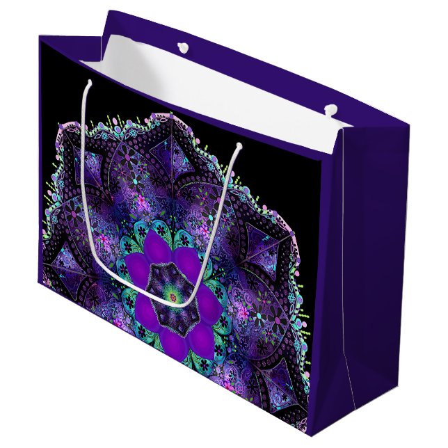 Grand Sac Cadeau Parapluie violet & coeurs .7 (Devant Angle)