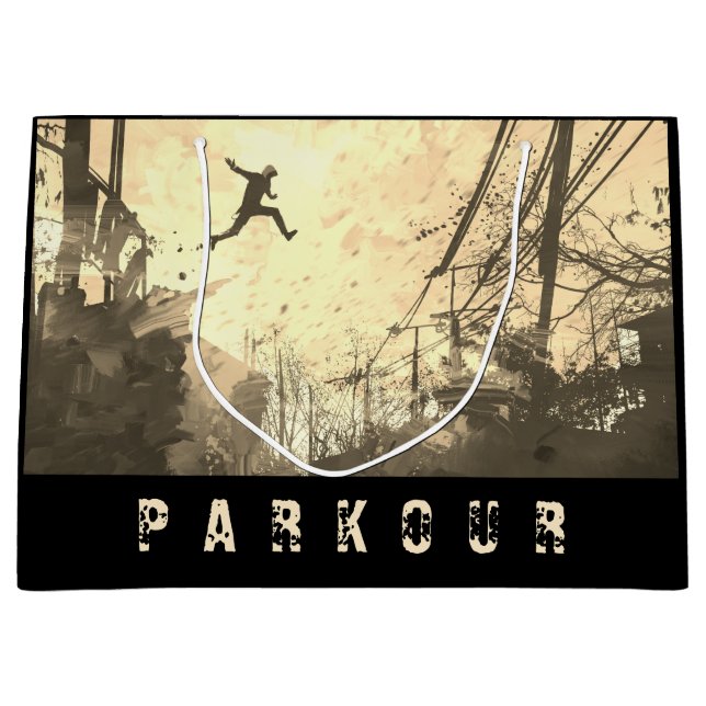 Grand Sac Cadeau Parkour Urban Free Runing Free Styling Art Sepia (Devant)