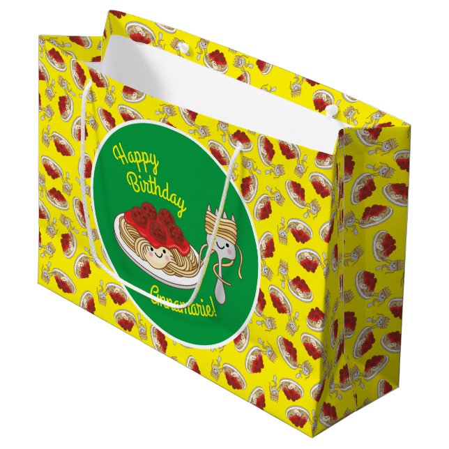 Grand Sac Cadeau Parti Anniversaire de enfant de Cute Spaghetti Kaw (Devant Angle)
