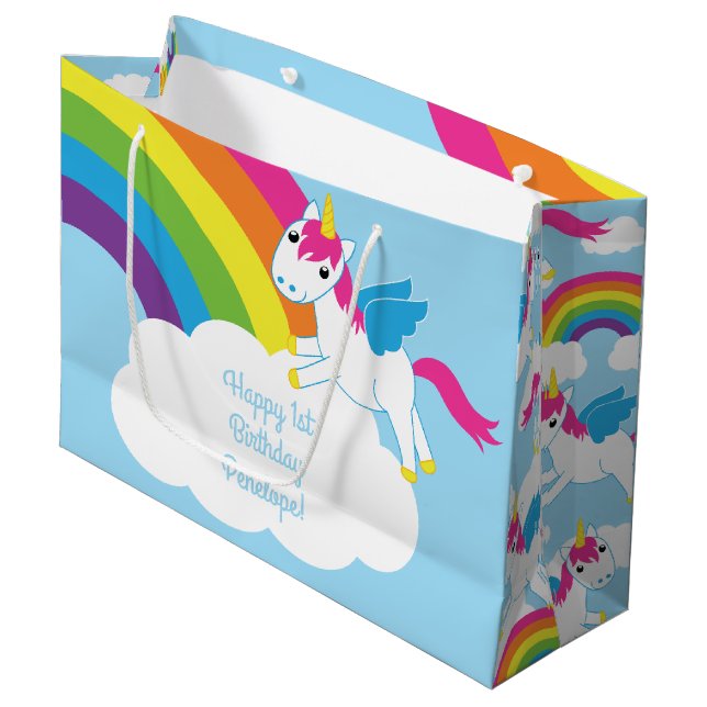 Grand Sac Cadeau Parti Anniversaire de enfant Unicorn (Devant Angle)