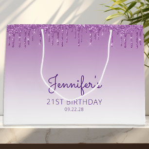 Grand Sac Cadeau Parties scintillant 21e anniversaire violet