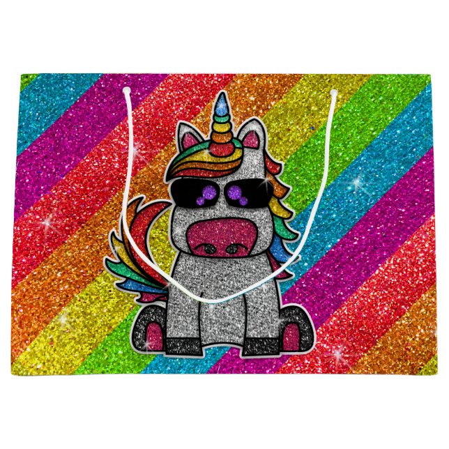 Grand Sac Cadeau Parties scintillant arc-en-ciel Unicorn Sparkly LG (Devant)