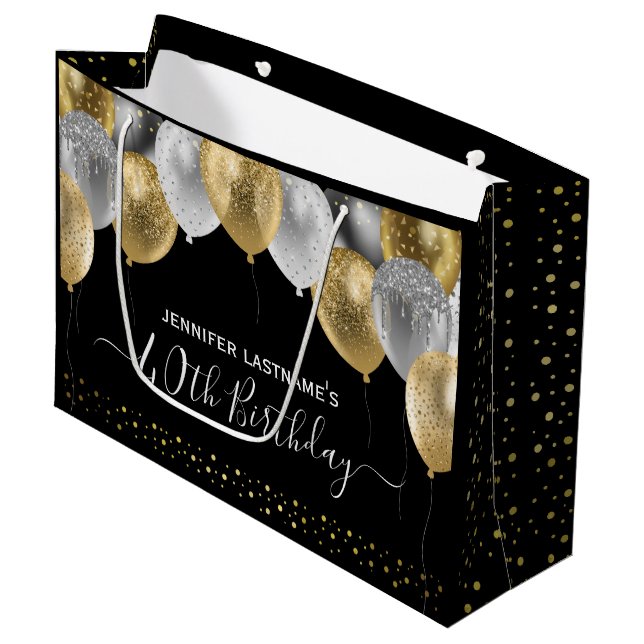 Grand Sac Cadeau Parties scintillant Ballons 40e fête d'anniversair (Devant Angle)