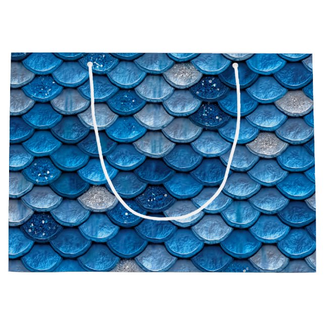 Grand Sac Cadeau Parties scintillant Bleue Iridescente Foncé Sirène (Devant)