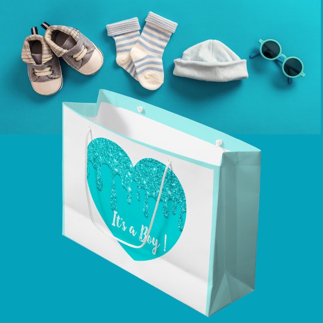 Grand Sac Cadeau Parties scintillant bleue moderne Baby shower card (Créateur téléchargé)