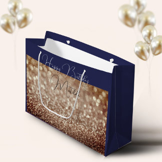 Grand Sac Cadeau Parties scintillant Bokeh rose or script nom grand