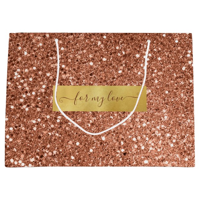 Grand Sac Cadeau Parties scintillant Brown Bronze Personnalisé Dire (Devant)