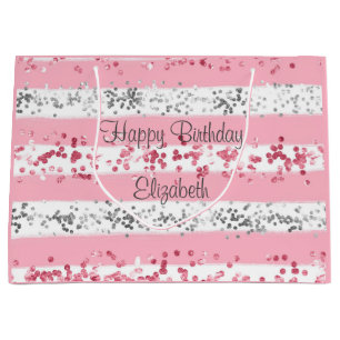 Grand Sac Cadeau Parties scintillant d'argent rose blanc rose