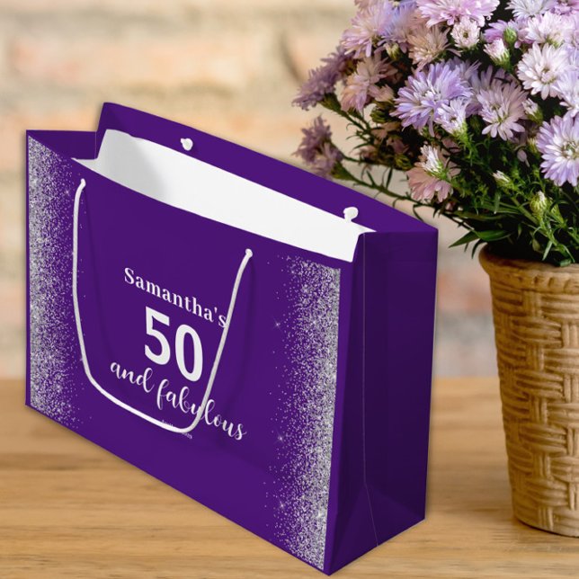 Grand Sac Cadeau Parties scintillant d'argent violet 50e anniversai (Créateur téléchargé)