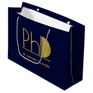 Grand Sac Cadeau Parties scintillant d'or Bleu PhD Graduation