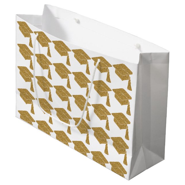 Grand Sac Cadeau Parties scintillant d'or Faux Grad Casquette Grad (Devant Angle)