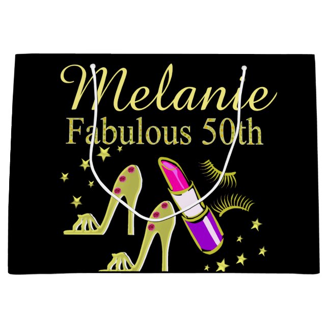 GRAND SAC CADEAU PARTIES SCINTILLANT D'OR PERSONNALISÉE 50E ANNIVER (Devant)