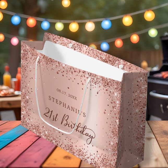 Grand Sac Cadeau Parties scintillant d'or Rose moderne Monogramme 2 (Créateur téléchargé)