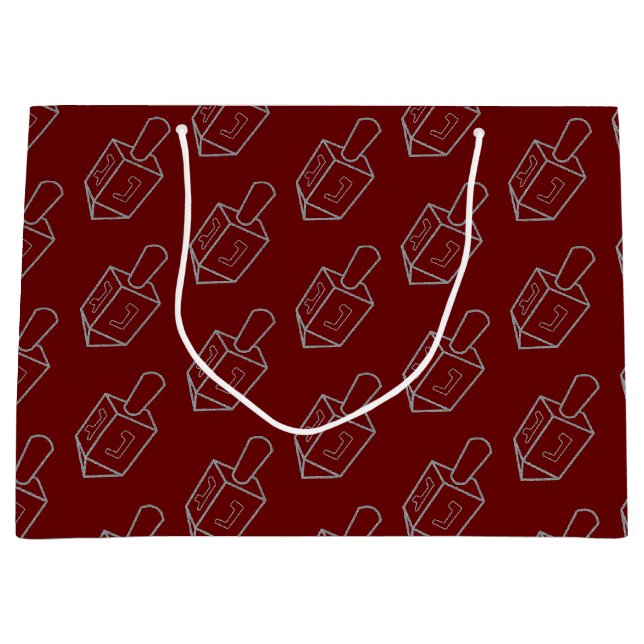 Grand Sac Cadeau Parties scintillant Dreidel Hanoukka (Devant)