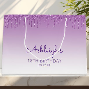 Grand Sac Cadeau Parties scintillant Drip 18th Birthday Purple