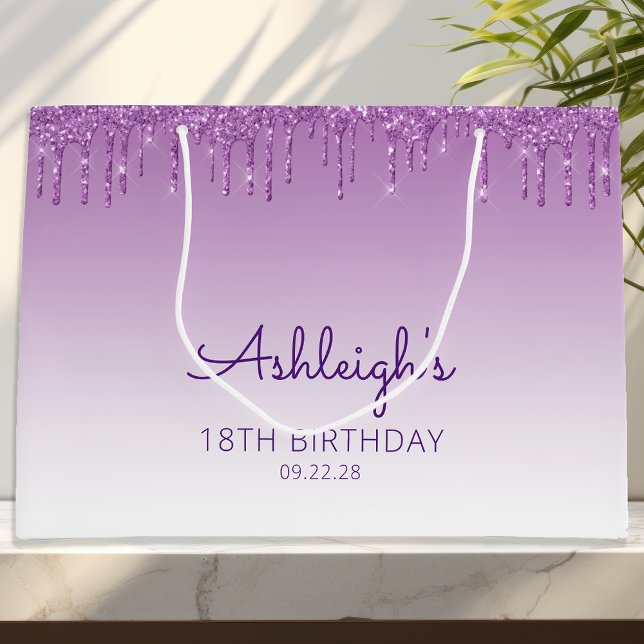 Grand Sac Cadeau Parties scintillant Drip 18th Birthday Purple (Créateur téléchargé)