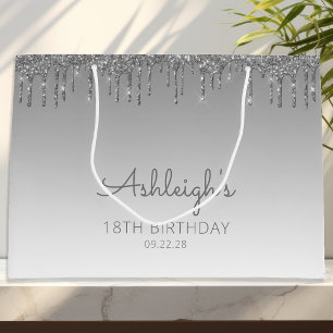 Grand Sac Cadeau Parties scintillant Drip 18th Birthday Silver