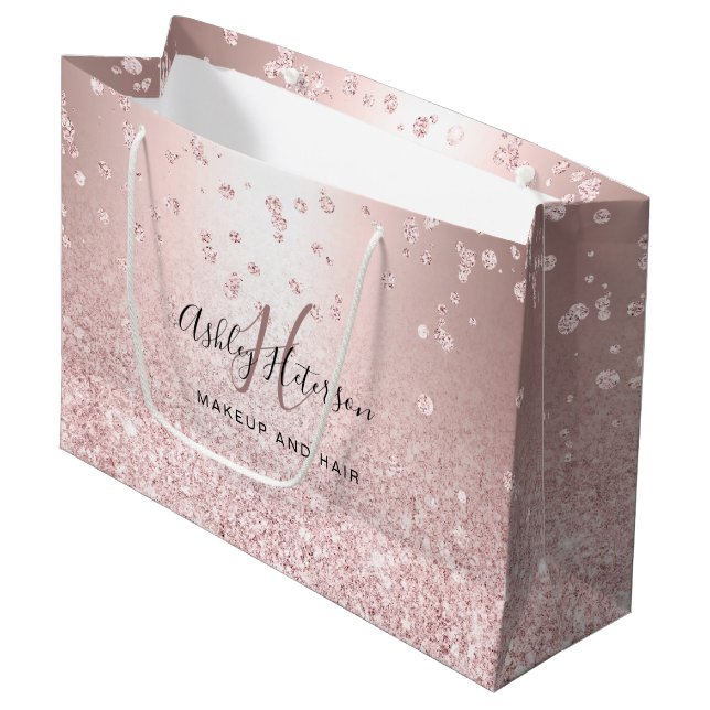 Grand Sac Cadeau Parties scintillant en or rose maquillage étincela (Devant Angle)