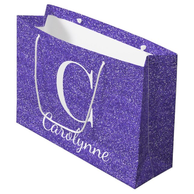 Grand Sac Cadeau Parties scintillant Fille Personnalisée Purple Fau (Devant Angle)
