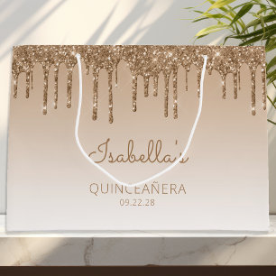 Grand Sac Cadeau Parties scintillant goutte or Quinceañera