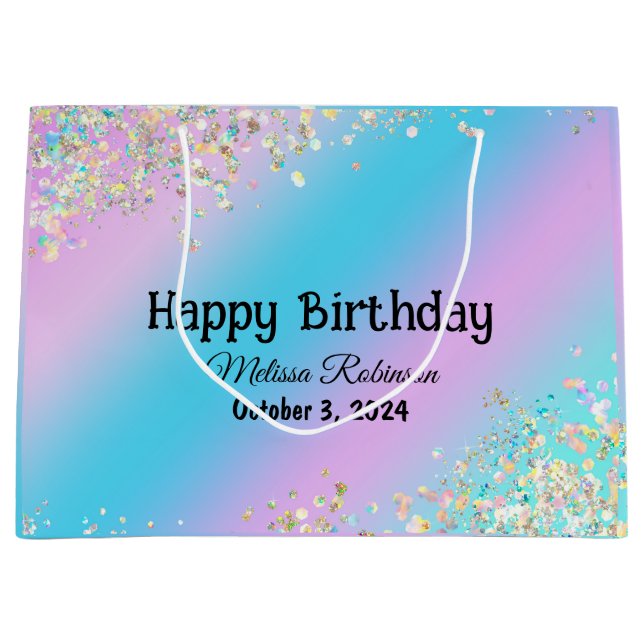 Grand Sac Cadeau Parties scintillant Holographique Pastel moderne (Devant)