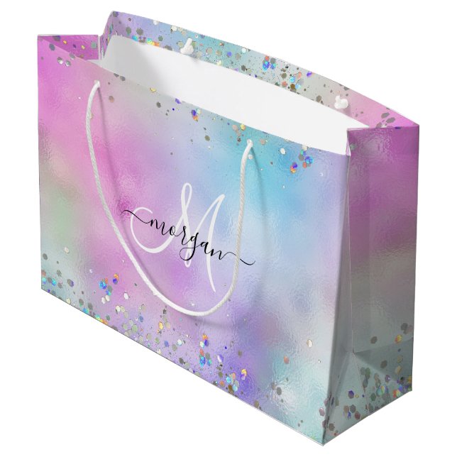 Grand Sac Cadeau Parties scintillant holographique Rainbow Pastels  (Dos Angle)
