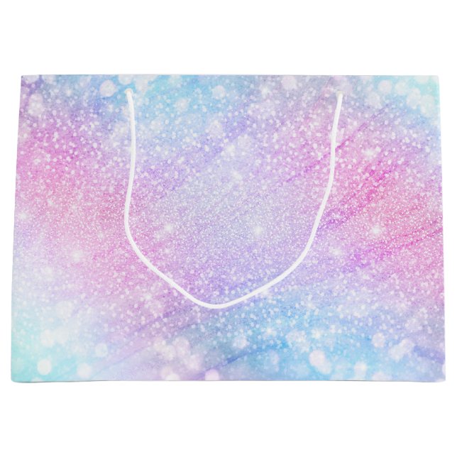 Grand Sac Cadeau Parties scintillant Iridescente Magique Éclat rose (Devant)