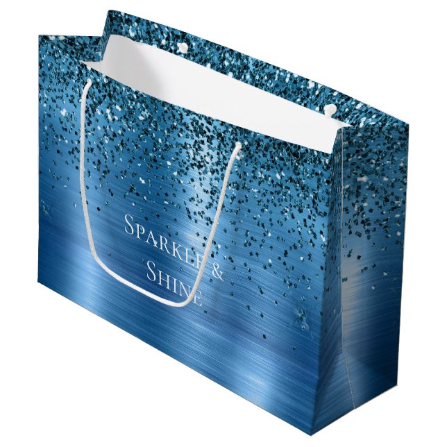 Grand Sac Cadeau Parties scintillant métallique bleu Aqua (Devant Angle)