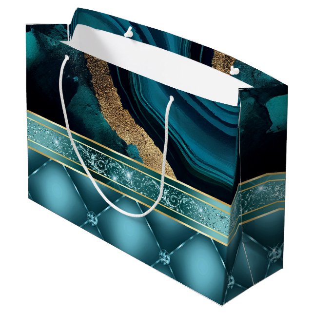 Grand Sac Cadeau Parties scintillant or Turquoise Agate Marbre Diam (Dos Angle)