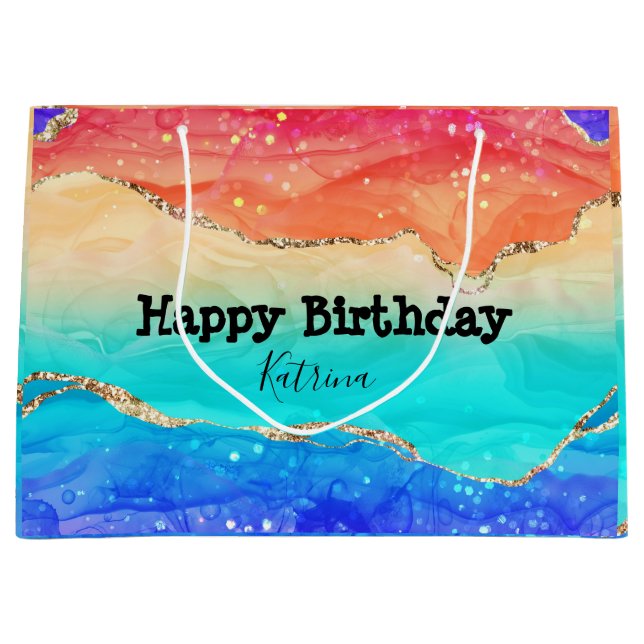 Grand Sac Cadeau Parties scintillant Rainbow moderne personnalisabl (Devant)