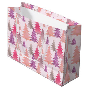 Grand Sac Cadeau Parties scintillant Rose Blush Motif d'arbre de No