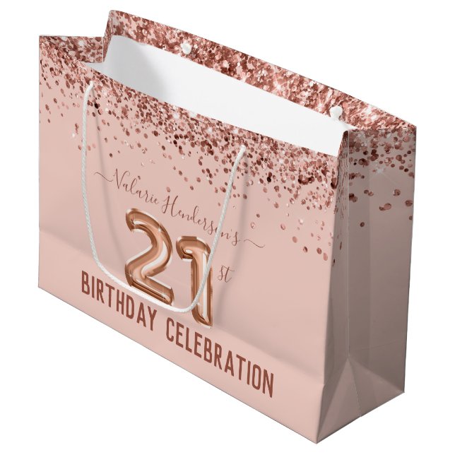 Grand Sac Cadeau Parties scintillant rose fantaisie 21e anniversair (Devant Angle)