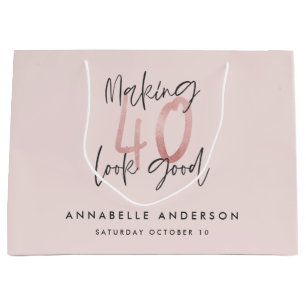 Grand Sac Cadeau parties scintillant rose fille, 40e anniversaire m