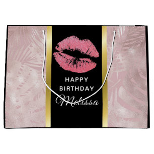 Grand Sac Cadeau Parties scintillant rose lèvres et Rose Feuilles o