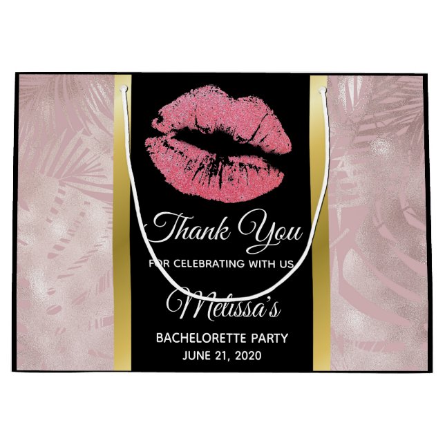 Grand Sac Cadeau Parties scintillant rose lèvres et Rose Gold Tropi (Devant)