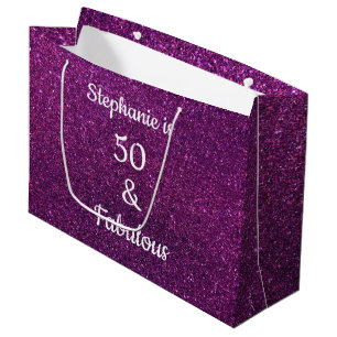 Grand Sac Cadeau Parties scintillant rose pourpre 50 Fabuleux Anniv