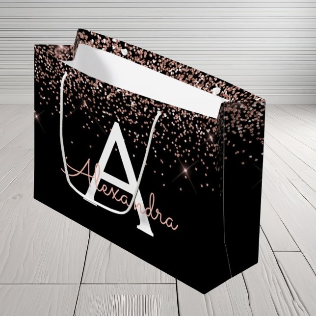Grand Sac Cadeau Parties scintillant rose rose et monogramme étince (Créateur téléchargé)
