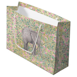 Grand Sac Cadeau Parties scintillantes d'or de fleurs d'éléphant