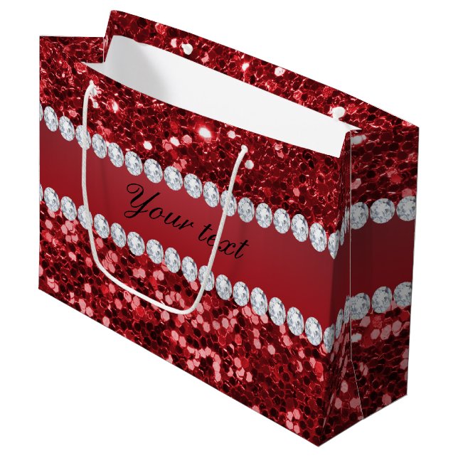 Grand Sac Cadeau Parties scintillantes et diamants rouges de Faux (Devant Angle)