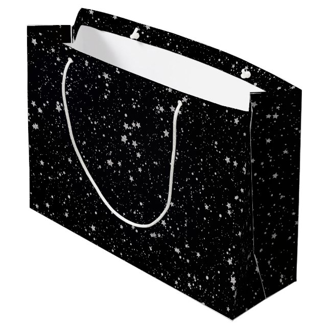 Grand Sac Cadeau Parties scintillantes Stars2 - Noir argenté (Dos Angle)