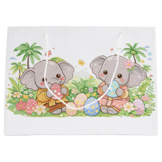 Grand Sac Cadeau Pastel Baby Animals with Floral Eggs