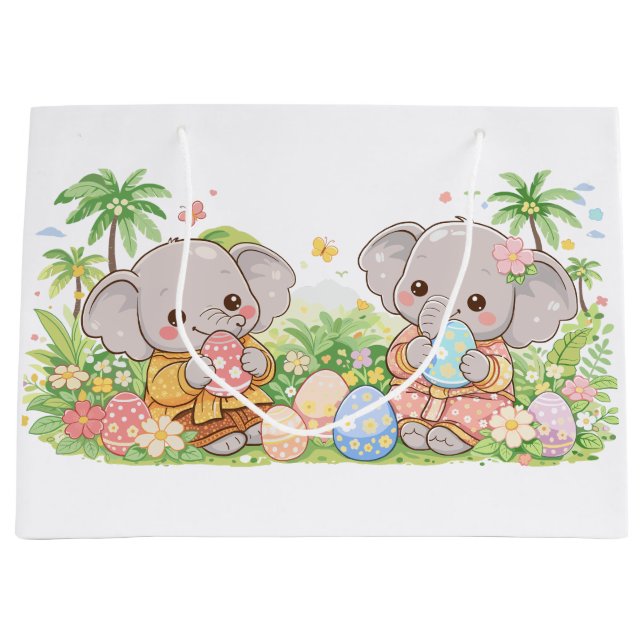 Grand Sac Cadeau Pastel Baby Animals with Floral Eggs (Devant)