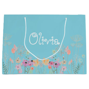 Grand Sac Cadeau Pastel Blue Floral Baby shower Cadeau