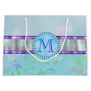 Grand Sac Cadeau Pastel Blue Floral Monogramme