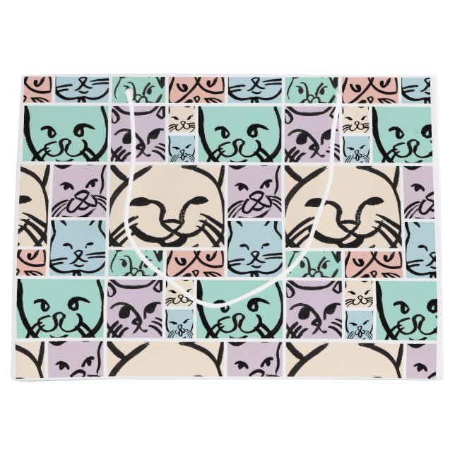 Grand Sac Cadeau Pastel Cat Faces (Devant)