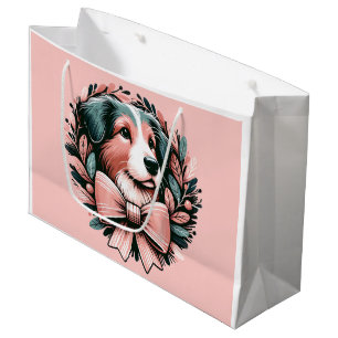 Grand Sac Cadeau Pastel Christmas Australian Shepherd Wreath