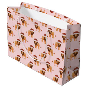 Grand Sac Cadeau Pastel Christmas Safari Animaux Lion Rose